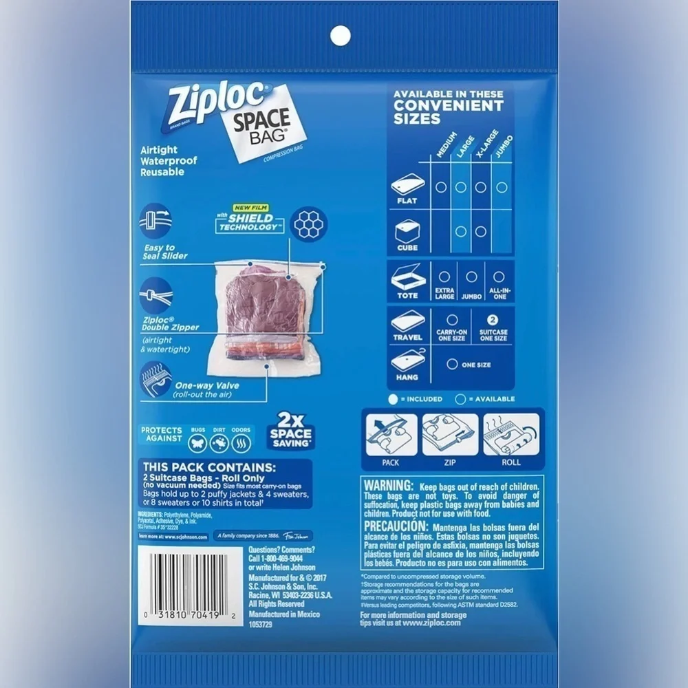 Ziploc Space Bag Clothes Vacuum Sealer Storage Bags for Organization & Travel